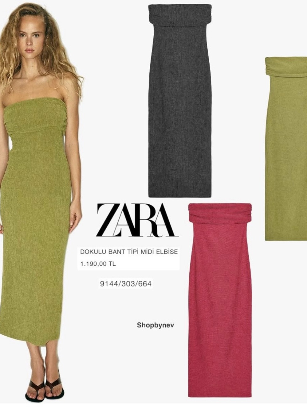 Zara Textured Bandeau Dress Size Medium (3 available in pink, green, and black)
